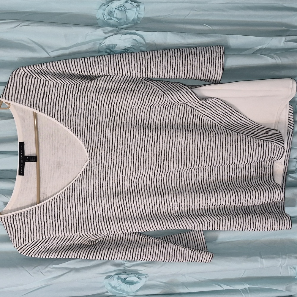 White House Black Market Striped V-Neck asymmetrical Layered Women's Top Sz XXS
